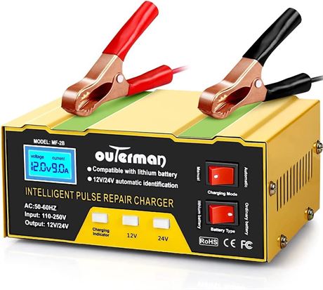 Outerman Car Battery Charger 12V 24V Lithium Battery Charger