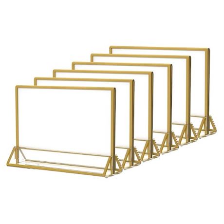 NIUBEE 6Pack 7 x 5 Horizontal Clear Acrylic Sign Holder with Gold Borders