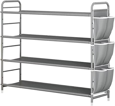 Suoernuo 4-Tier Shoe Rack Storage/Organizer with Side Bag, Grey