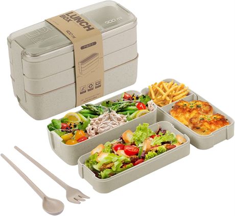 Bento Box Lunch Box for Adults Kids, 3-In-1 Compartment Containers