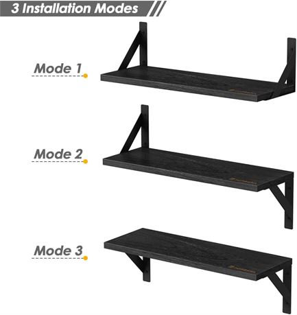 Floating Shelves Wall Mounted Set of 3, 17 Inch Natural Wood Wall Shelves