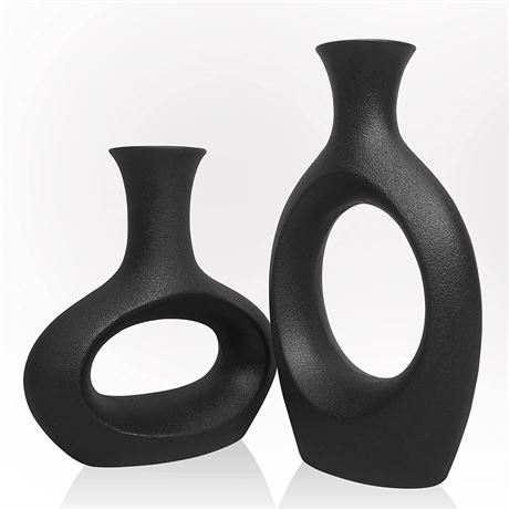 Black Hollow Circle Flower Vase with Hole Boho Modern