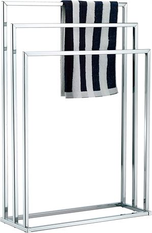 MyGift Silver Chrome Plated Metal Free Standing Towel Rack