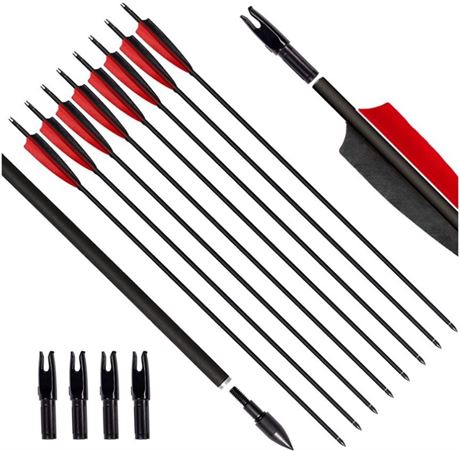 Archery Sharley 31" Carbon Fiber Fletched Arrows, Recurve/Compound Bow, Set of 2