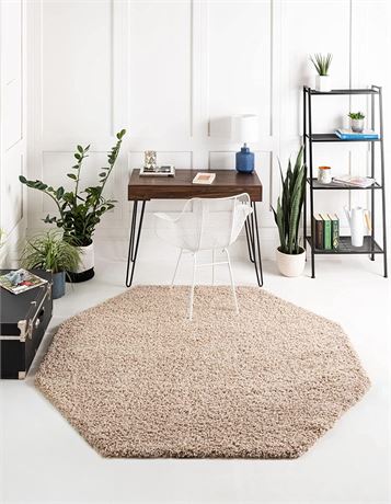 Unique Loom Solid Shag Collection Area Rug (6' 1" Octagon, Taupe)