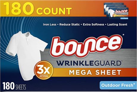 Bounce WrinkleGuard Mega Dryer Sheets, 180 Count