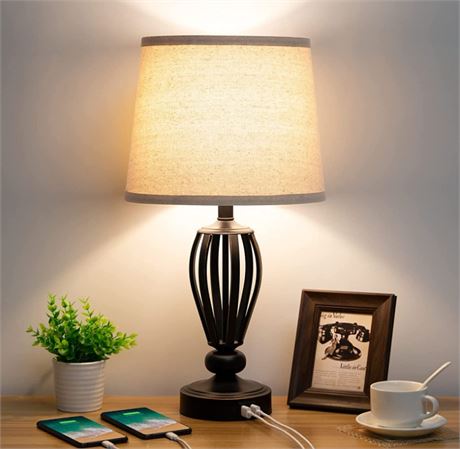 Seaside Village Antique Table Lamp, with Dual USB Charging Ports