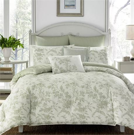 Laura Ashley Lifestyles Natalie Comforter Set, Pastel Green, Full/Queen