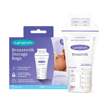 Lansinoh Breastmilk Storage Bags, 100 Count,