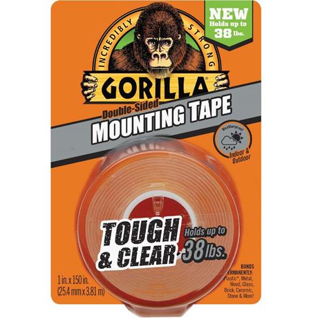 Gorilla 1 In. x 150 In. Tough & Clear Double-Sided Mounting Tape