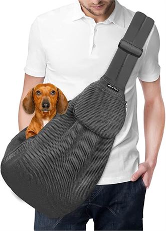 SlowTon Dog Carrier Sling, for Small Dogs, Puppy, Machine Washable (Grey Mesh)