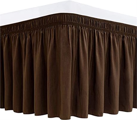 Biscaynebay Wrap Around Bed Skirts for Queen Bed, 21" Drop- Brown