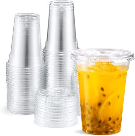 Eupako 9 oz Plastic Cups with Lids 100 Sets