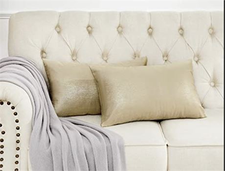 GIGIZAZA Velvet Decorative Throw Lumbar Pillow Covers, 12x20 Champagne