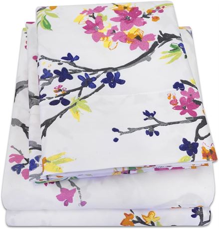 Extra Soft Botanical Bright Whimsical Watercolor Pattern Sheet Set, King