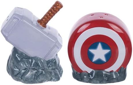 Marvel Captain America Shield & Thor Mjolnir Sculpted Ceramic Salt & Pepper