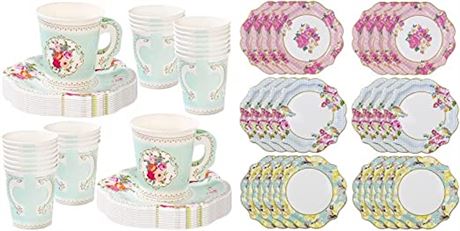 Talking Tables Paper Vintage Floral Tea Cups &Saucer Sets, 12x12-Set