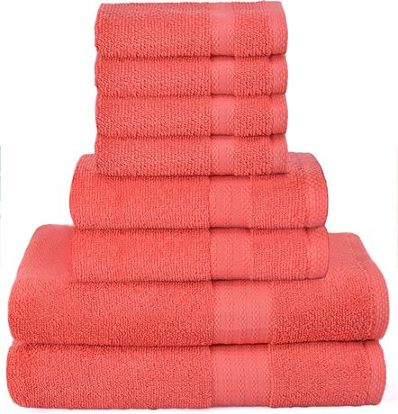 GLAMBURG 8-Piece Towel Set - Coral Orange