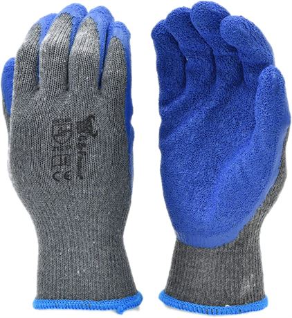 G&F Latex Coated Gloves - 12 Pack - Large - Blue