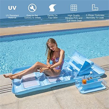 Flumy 4-in-1 Inflatable Pool Lounger with Removable Pillow, Blue