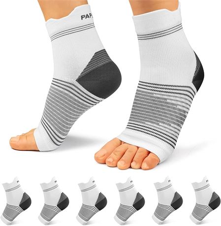 Plantar Fasciitis Sock (6 Pairs) for Men and Women (White, Large)