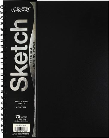 UCreate Sketch Book - 75 Sheets - 12x9 - Black