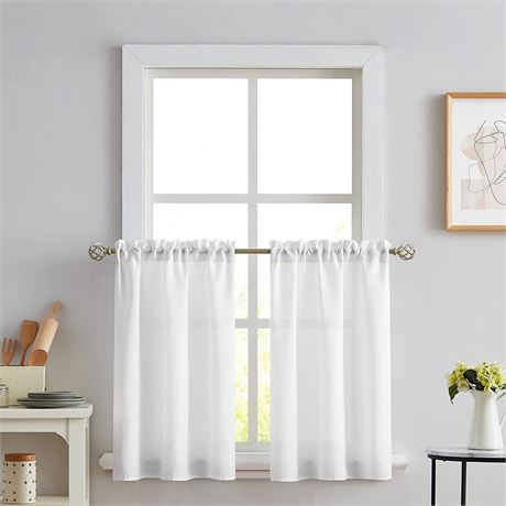 Melodieux White Semi Sheer Tier Curtains 36" - White