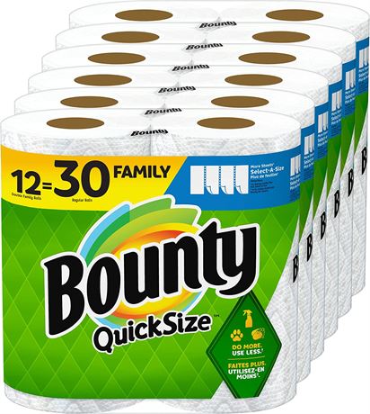 Bounty Quick-Size Paper Towels, White, 12 Family Rolls (Packaging May Vary)