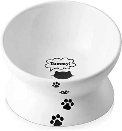 Y YHY Ceramic Raised Cat Food Bowl, White