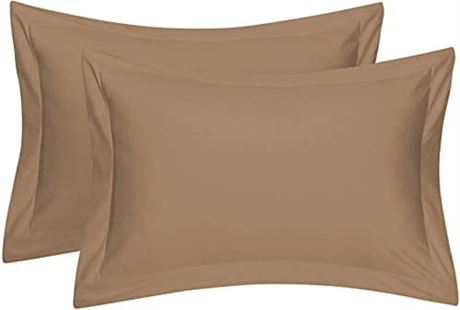 Cotton Delight Queen Pillow Shams Set of 2 Taupe 2 Inch Flang, 20 x 30 inch