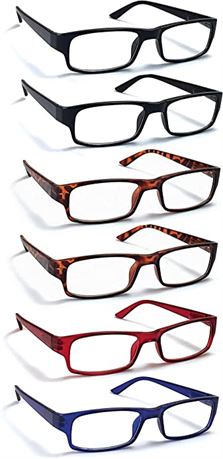 6 Pack Reading Glasses - Assorted Colors (1.0 Diopters)