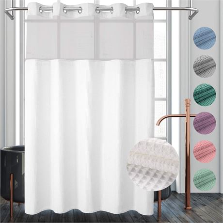 River Dream White Fabric Shower Curtain Set 71 x 74 inches