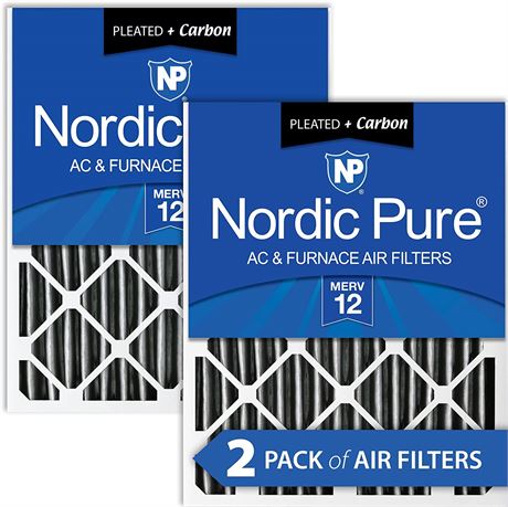 Nordic Pure 16x25x4 MERV 12 Pleated Plus Carbon AC Furnace Air Filters 2 Pack