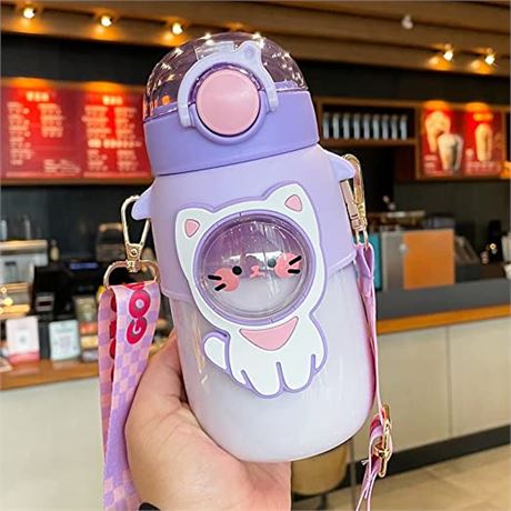 Kawaii 24-Ounce Water Bottle, Purple Cat