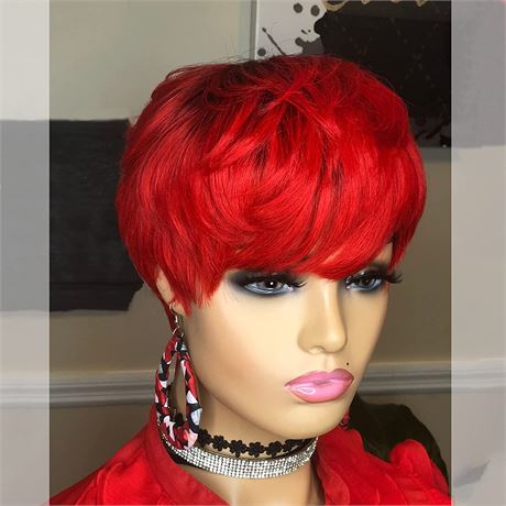 QiaQiaRing Pixie Cut Wigs Colorful Light 1B/Red Short Layered