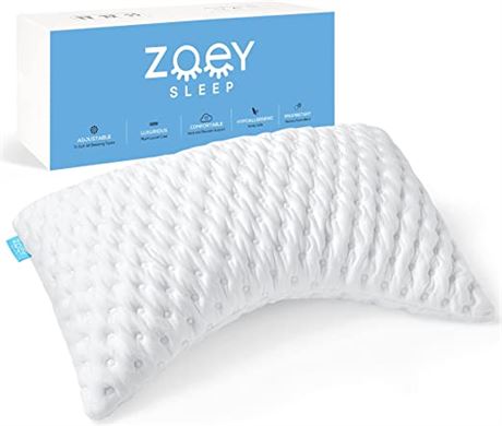 Zoey Sleep Side Sleep Pillow for Sleeping, Queen, White