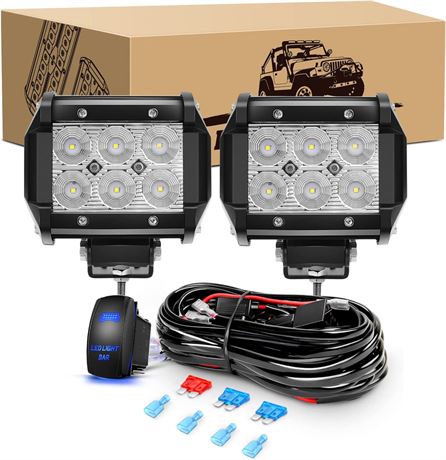 GOOACC 2PCS 18W LED Pods Flood Light Bar Fog Light