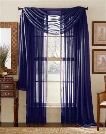 3 Piece Sheer Panel and Scarf Window Curtain Combo Set - Blue