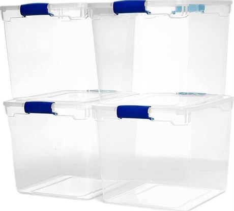 HOMZ Heavy Duty Modular Clear Plastic Stackable Storage Tote, Set of 4