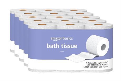 Amazon Basics 2-Ply Toilet Paper, 6 Rolls Pack of 5