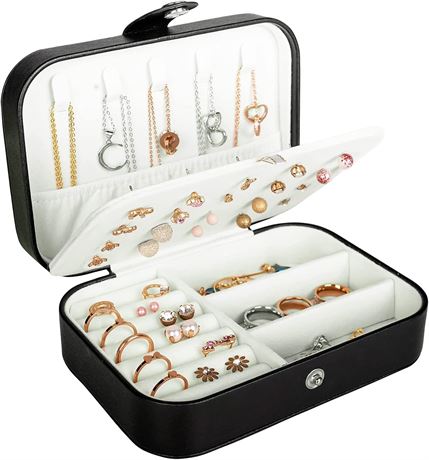 Leather Double Layer Portable Mini Jewelry Travel Case