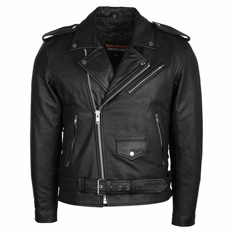 High Mileage Black Leather Motorcycle Jacket, Medium