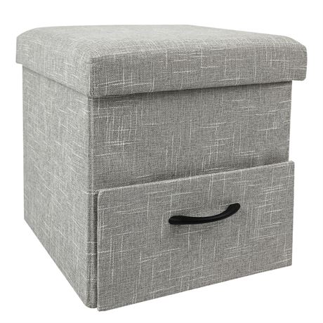 15" Fabric Storage Ottoman Cube, Light Grey