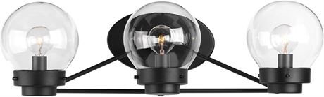 3-Light Matte Black Clear Glass Global Bath Vanity Light