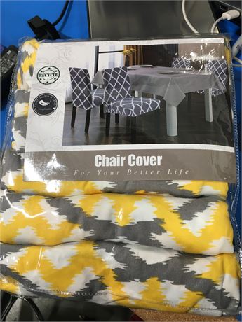 SearchI Seat Covers for Dining Room Chairs, Yellow, Grey and White Pattern