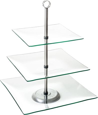 Chef Buddy Three Tier Square Glass Buffet and Dessert Stand