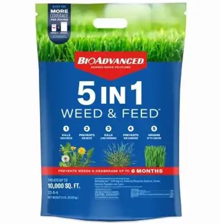 BioAdvanced 5 in 1 Weed and Feed Granules, 24 Lb