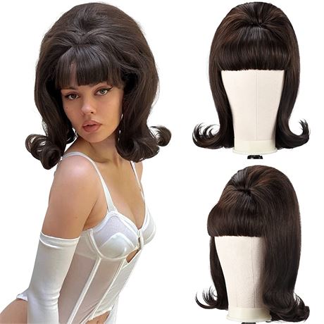 LONAI Retro Brown Wig 50s 60s 70s Wig with Bangs