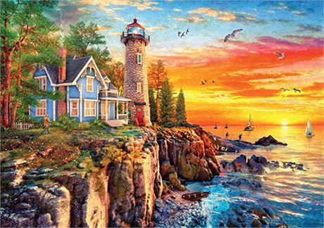 Buffalo Games - Rocky Cliff Lighthouse - 300 Large Piece Puzzle