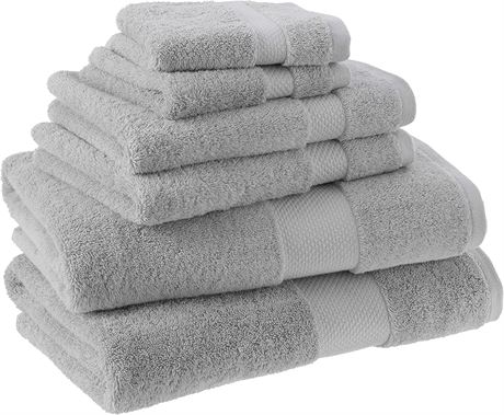 100% Organic Cotton Plush Bath Towels - 6-Piece Set, Light Gray